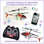 Sold Out Lian Sheng Apple iPad/iPod/iPhone LS-109 3.5 Channel Infrared Remote Control Gyro i-Helicopter Toy- LED Night Light- 2 in 1-Orange Red